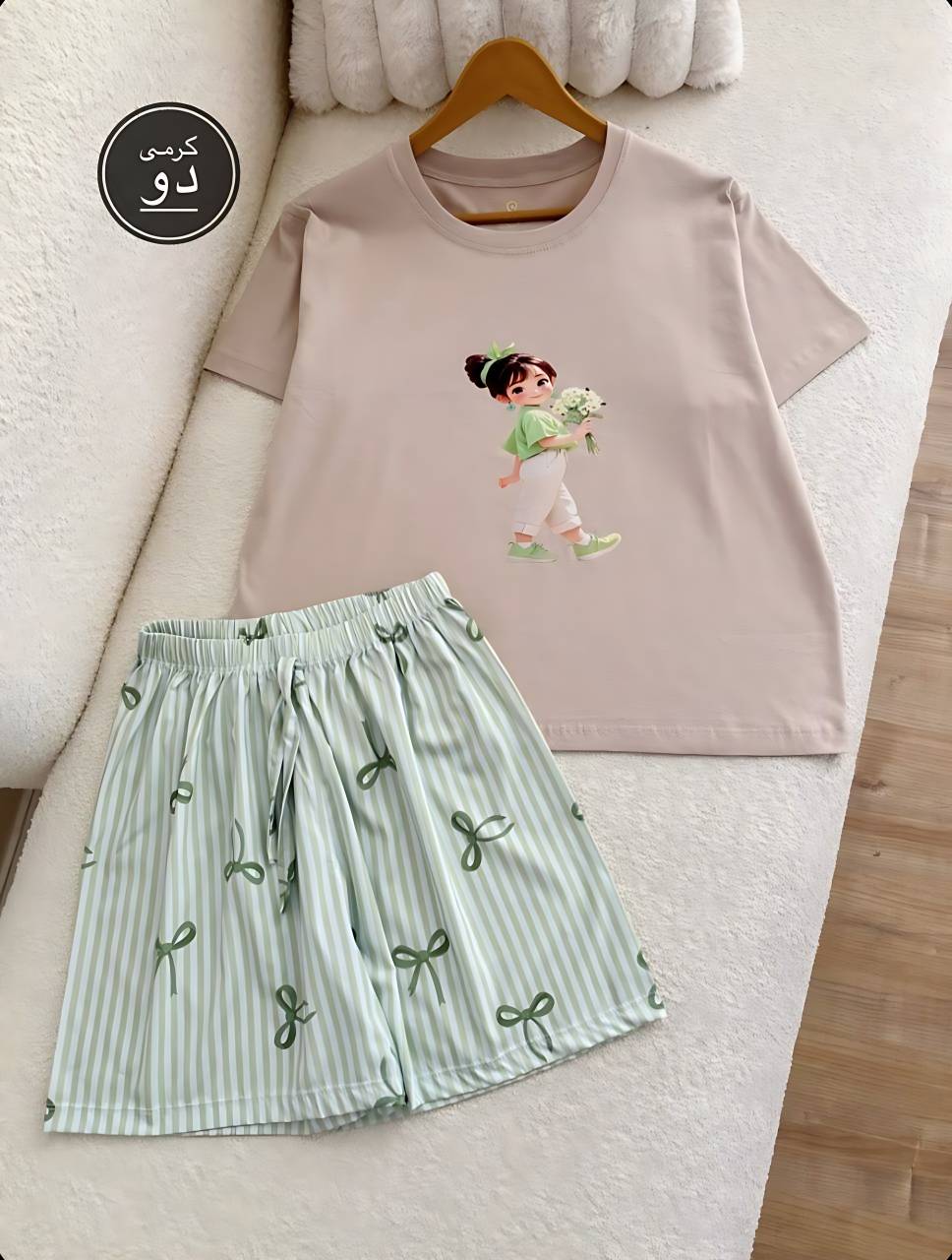 تیشرت شورتک پینترسیتی زیبا وجذاب تنخور عالی در رنگبندی 🎀 🎀 کد ۱۵۷۹۹ دلتا