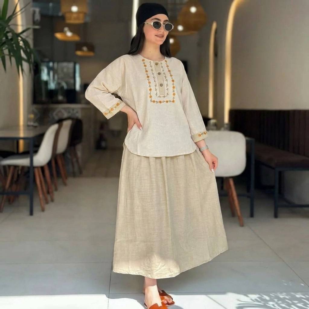 ست شومیز دامن ژیوا زیبا و شیک در رنگ بندی کد 7318الیشکا