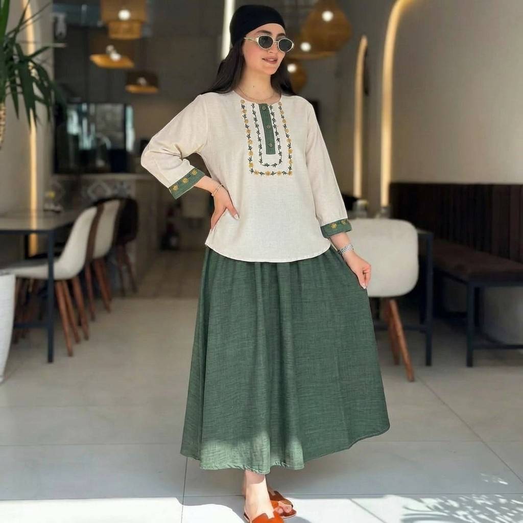ست شومیز دامن ژیوا زیبا و شیک در رنگ بندی کد 7318الیشکا