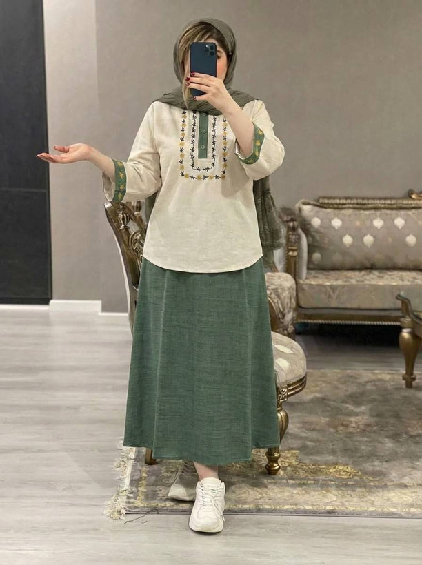 ست شومیز دامن ژیوا زیبا و شیک در رنگ بندی کد 7318الیشکا