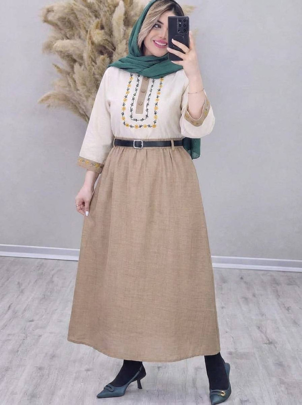 ست شومیز دامن ژیوا زیبا و شیک در رنگ بندی کد 7318الیشکا