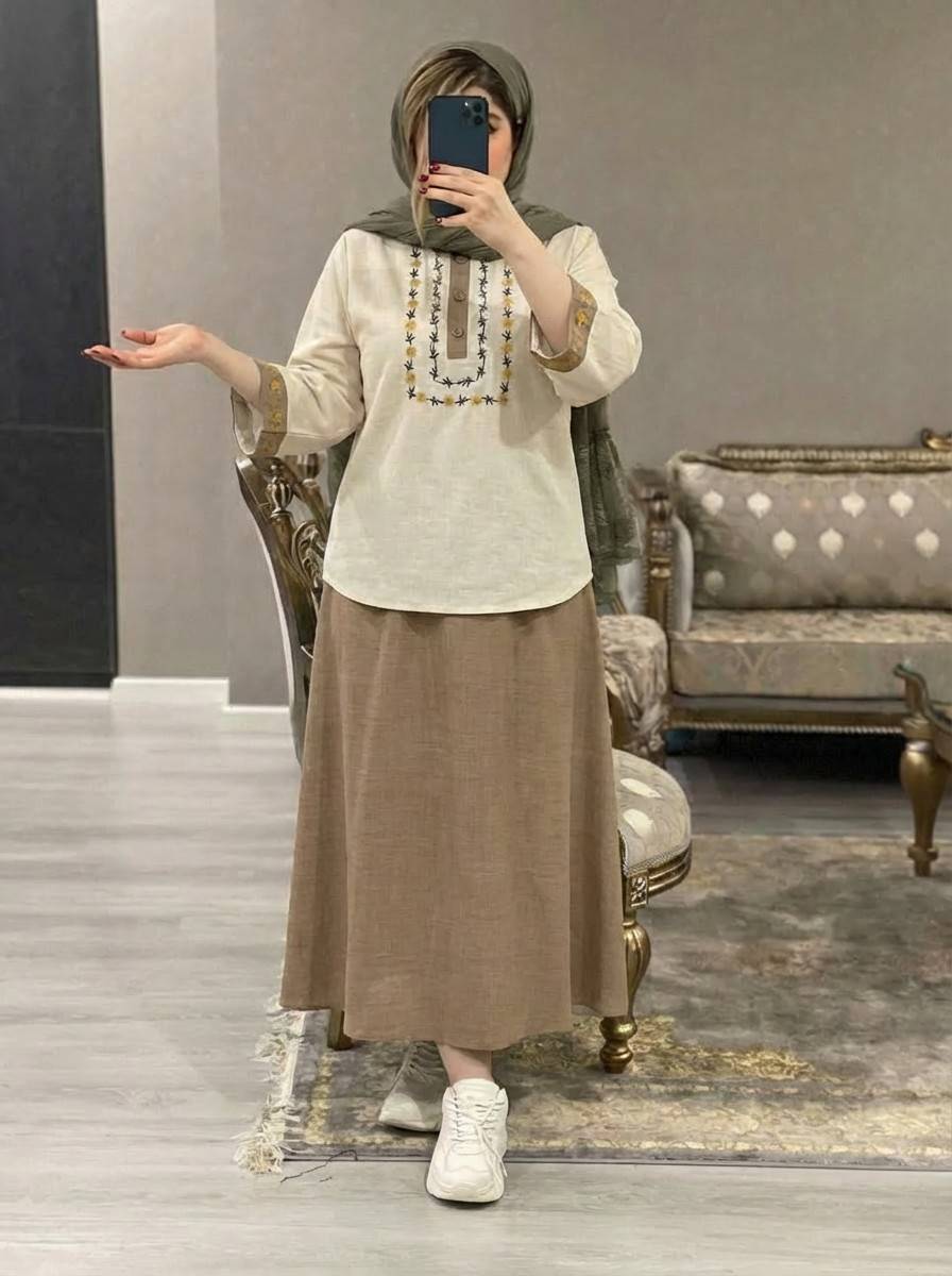 ست شومیز دامن ژیوا زیبا و شیک در رنگ بندی کد 7318الیشکا