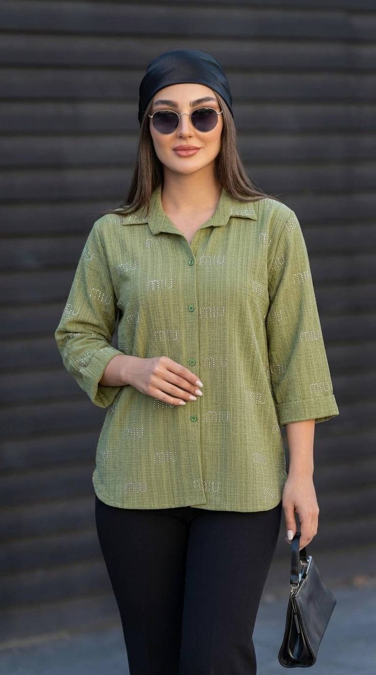 شومیز مانتویی نگینی ترلان ۲۵۵ سوپر کراش درجه یک زیبا وشیک تنخور عالی  🎀🎀کد۱۵۷۹۲ لیدی