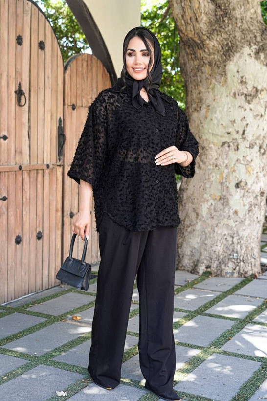 شومیز محرمی روژا تنخور زیبا و شیک 🖤😍کد 16373 ترمه