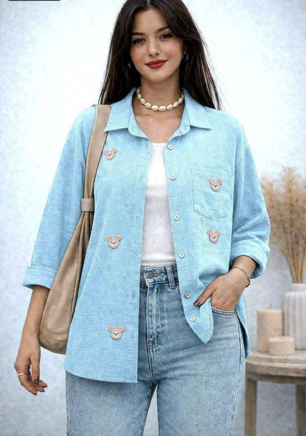 شومیز عروسکی تدی تنخور شیک و رنگ بندی تابستانه 🥰😍کد 570 آدراپانا