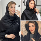 شال کوپرا مروارید مشکی زیبا وشیک تکرنگ مشکی 🎀🎀کد۷۹۷۳ ستشو