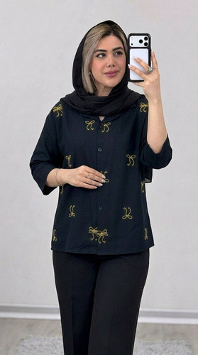 شومیز مجلسی نگین طلایی با کیفیت عالی کد 100۶۸۶ ارغوان