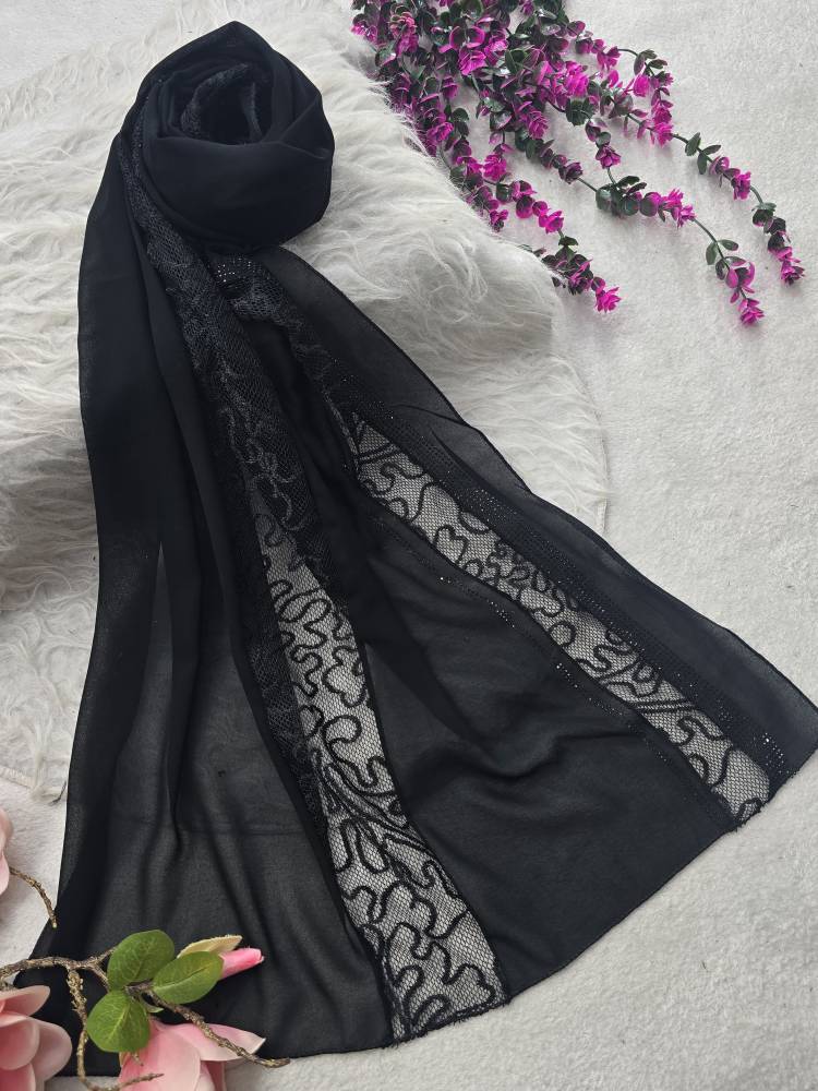 شال آسا کرپ حریر زیبا وشیک مجلسی تکرنگ مشکی 🥰🥰کد۱۶۵۷۱ ستشو