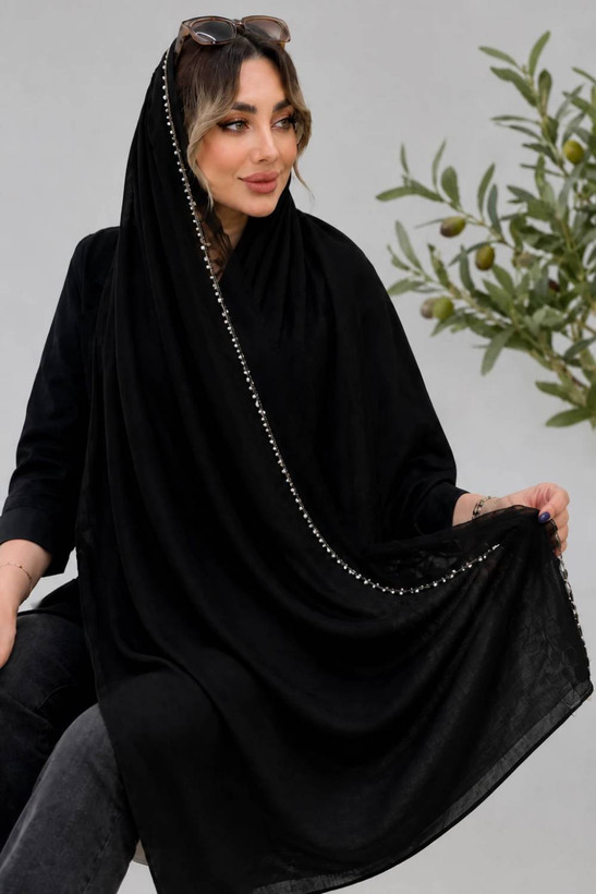 شال جواهر زیبا وشیک مجلسی و زیبا تکرنگ مشکی 🥰🥰کد۱۶۶۳۹ ستشو