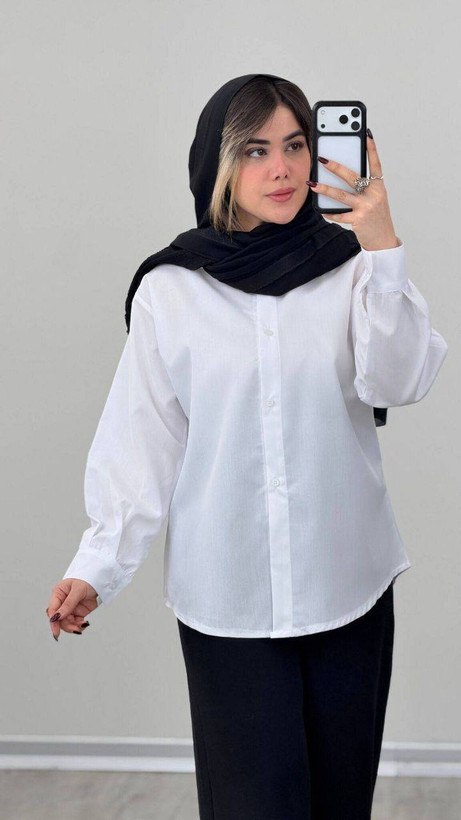 شومیز سفید ساده جذاب و کاربردی با کیفیت عالی کد 6114 شایسته