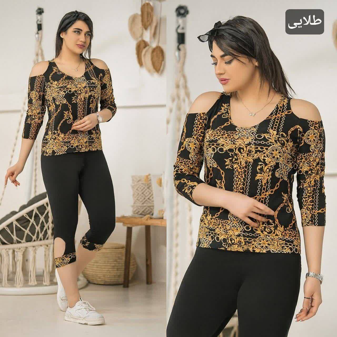 ست تونیک و شلوارک سرشونه باز فشن در سه طرح زیبا کد 3055 شایسته