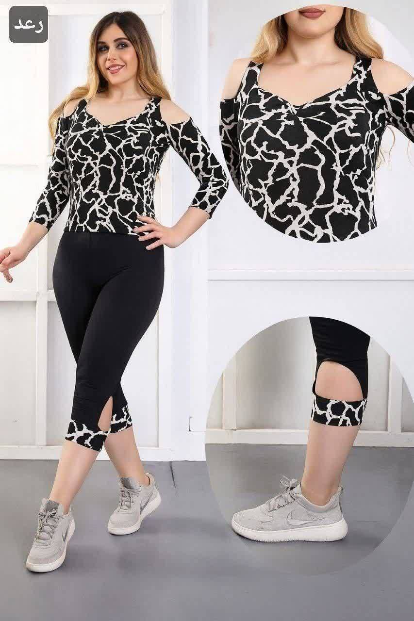 ست تونیک و شلوارک سرشونه باز فشن در سه طرح زیبا کد 3055 شایسته
