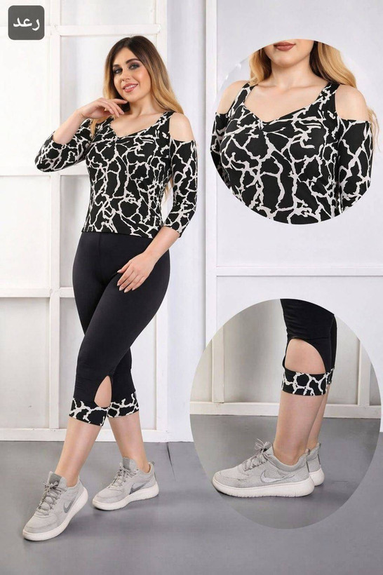 ست تونیک و شلوارک سرشونه باز فشن در سه طرح زیبا کد 3055 شایسته