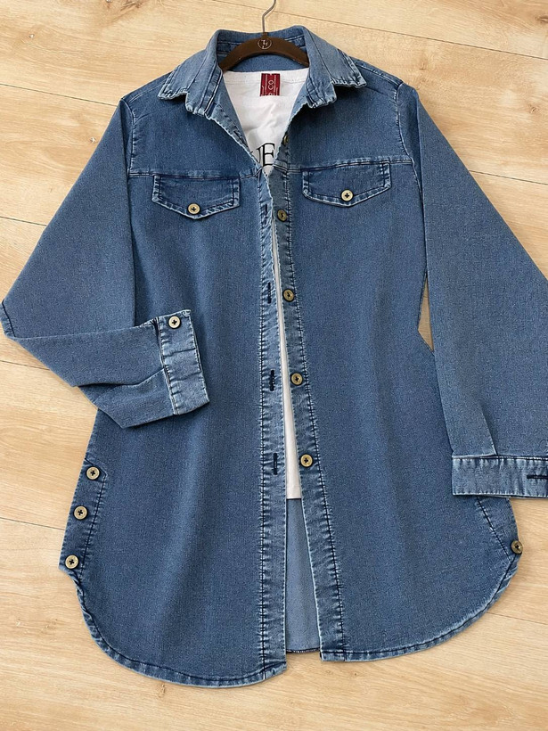 مانتو جین بغل دکمه جین نیل سنگشور شده با کیفیت کد 2749 شایسته