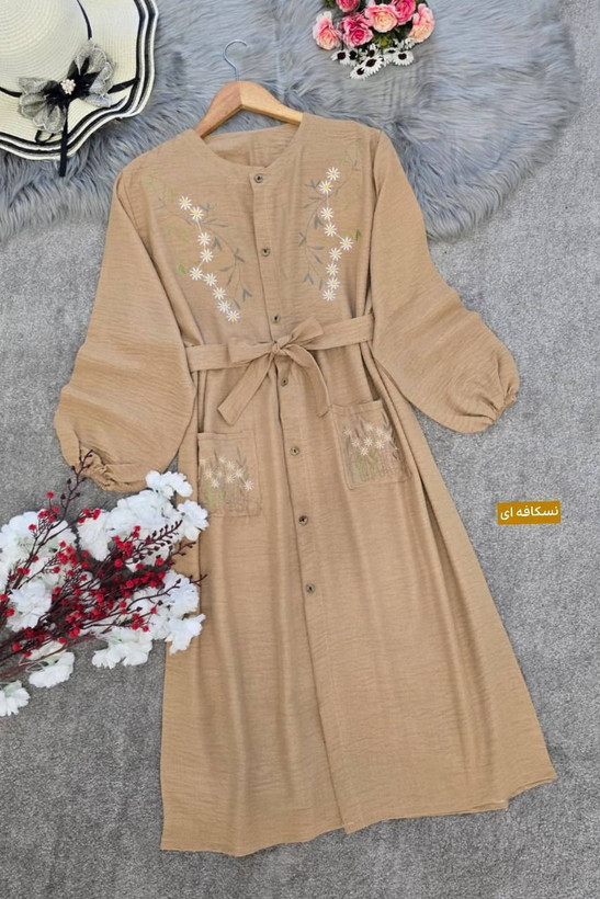 مانتو بلند گلدوزی نهال جنس شانتون اعلا در رنگ بندی کد 4654 والیا