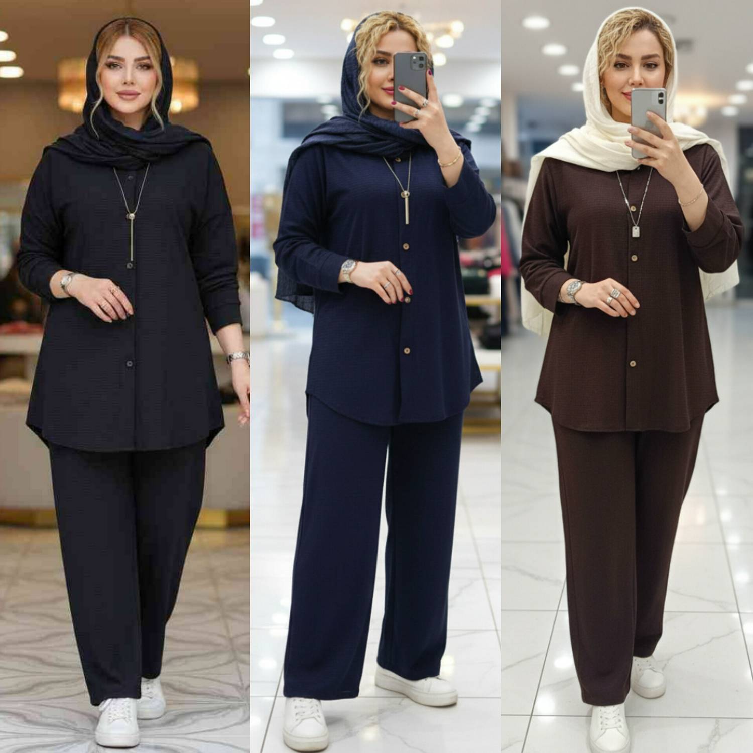 ست مانتو و شلوار بیسکوییت مراکشی اعلا در رنگ بندی کد 6927 والیا