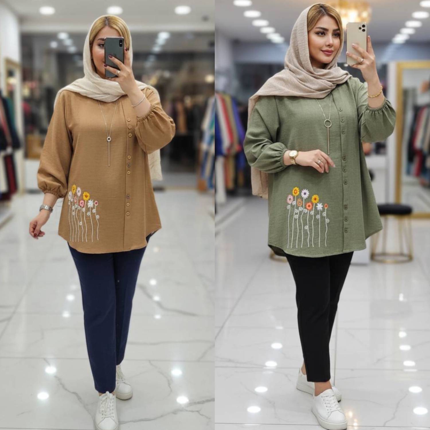 تونیک جلو دکمه شانتون گلدوزی اعلا با قیمت باورنکردنی به دلیل تک رنگ شدن کد 15421 والیا