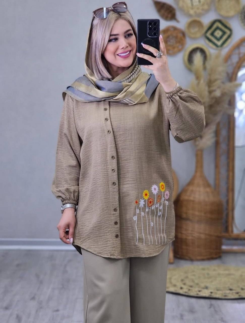 تونیک جلو دکمه شانتون گلدوزی اعلا با قیمت باورنکردنی به دلیل تک رنگ شدن کد 15421 والیا