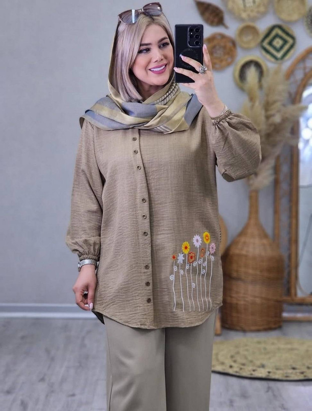 تونیک جلو دکمه شانتون گلدوزی اعلا با قیمت باورنکردنی به دلیل تک رنگ شدن کد 15421 والیا