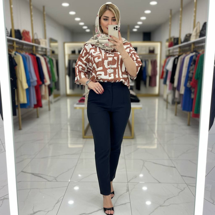 شومیز باکسی طرح دار در رنگ بندی شیک 🥰🫀کد 18019 کلار