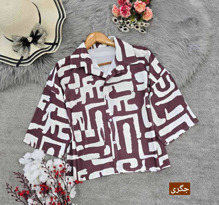 شومیز باکسی طرح دار در رنگ بندی شیک 🥰🫀کد 18019 کلار