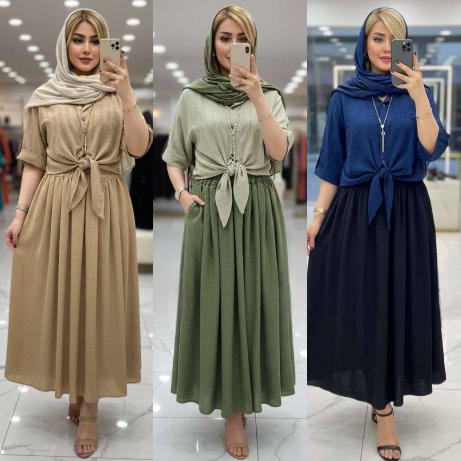 ست شومیز گره ای و دامن حدیث با کیفیت در رنگ بندی کد 16530 والیا