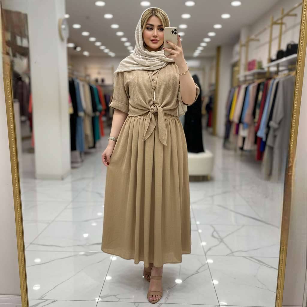 ست شومیز گره ای و دامن حدیث با کیفیت در رنگ بندی کد 16530 والیا
