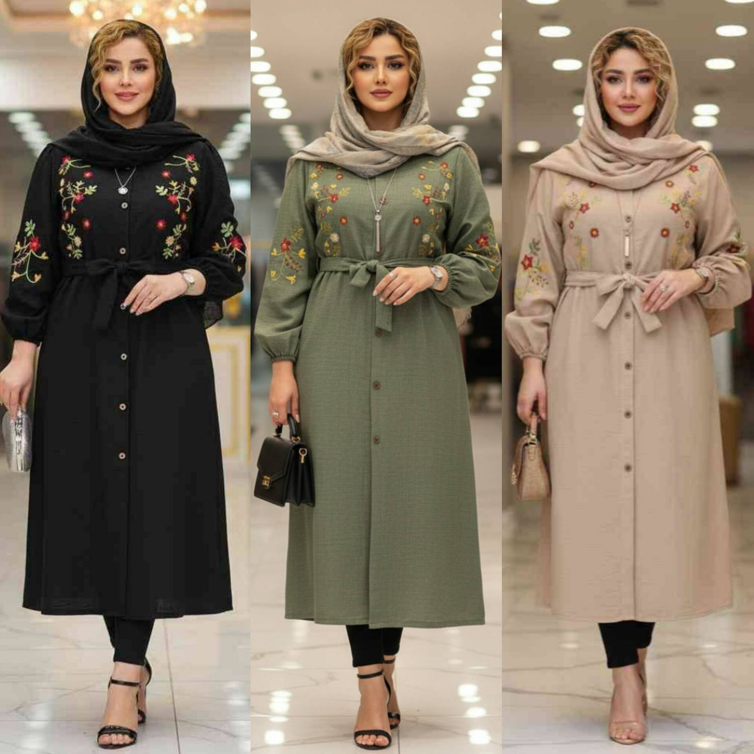 مانتو بلند گلدوزی بارون شانتون اعلا در دو رنگ کد 7331 والیا