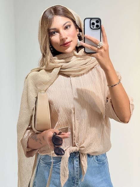 شومیز آیوا گره ای زیبا وجذاب تک رنگ نارنجی 🥰 🥰 کد ۵۴۴۶ ستشو