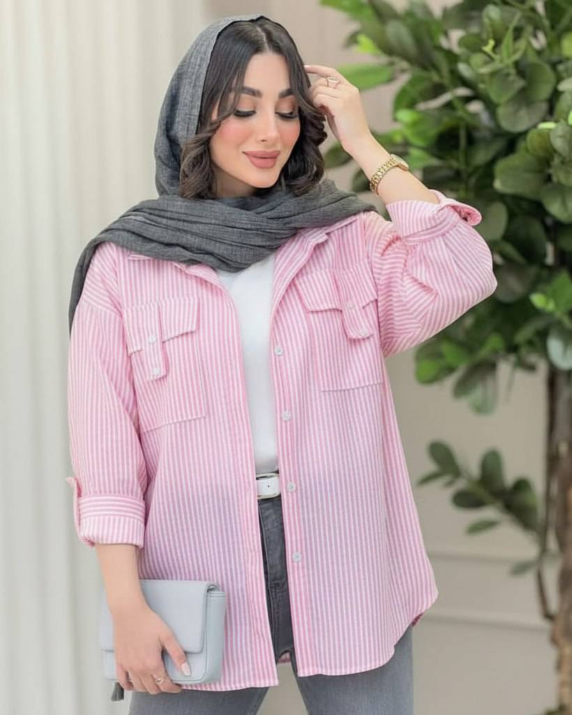 شومیز جیب صلیبی راه راه در دو رنگ شیک و خاص🫀🥰کد589 آدراپانا