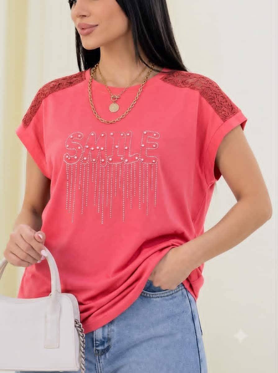 شومیز باکسی نگینی SMILE در رنگ بندی کد 18092 سارین