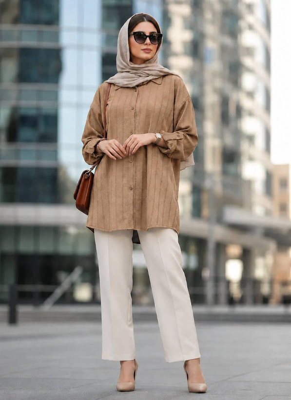 شومیز مانتویی فول نگین با کیفیت در رنگ بندی کد100624 ارغوان