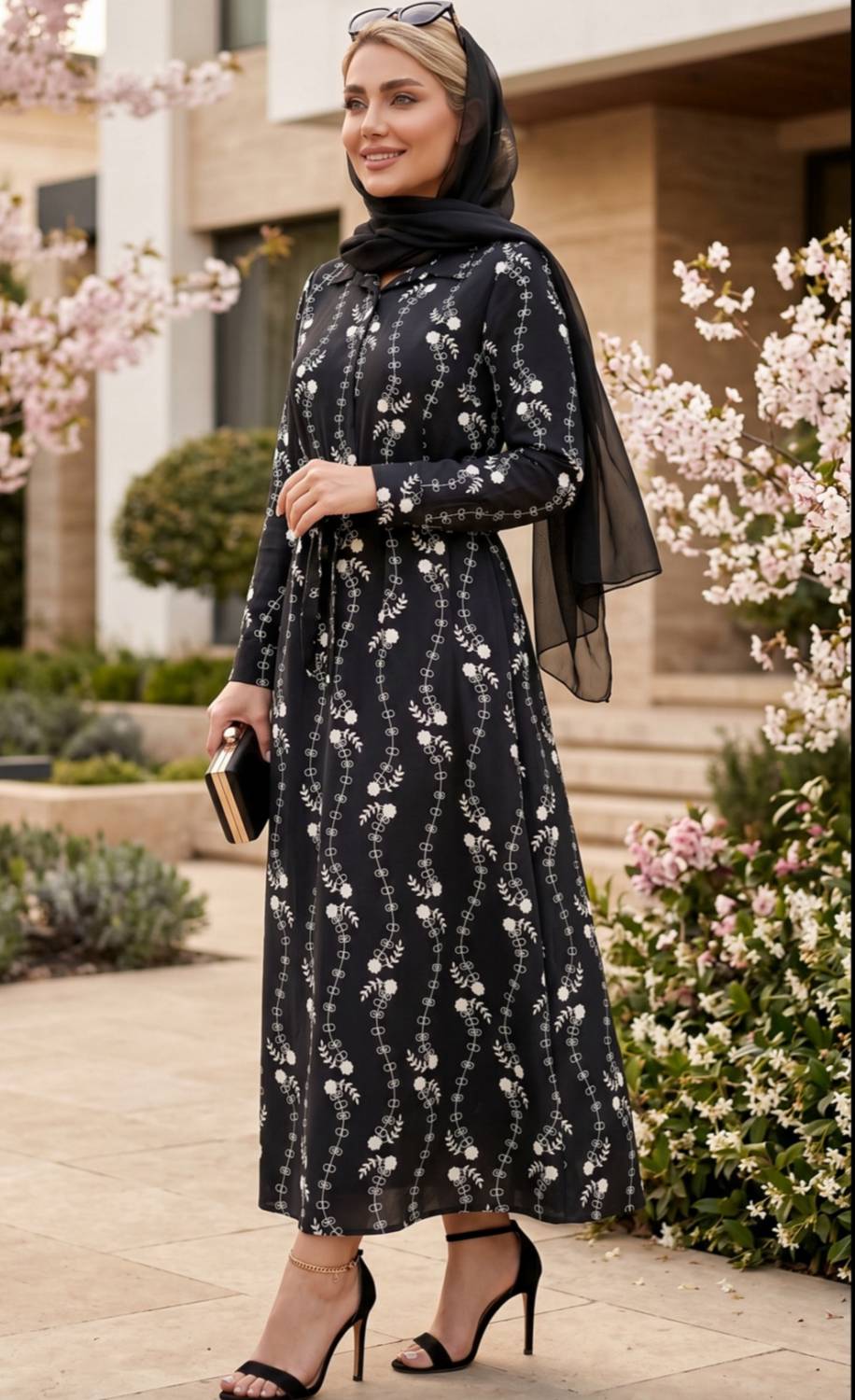 پیراهن جلو دکمه گل آویز  تکرنگ 🥰 🥰 کد ۱۸۳۰۵ دلتا