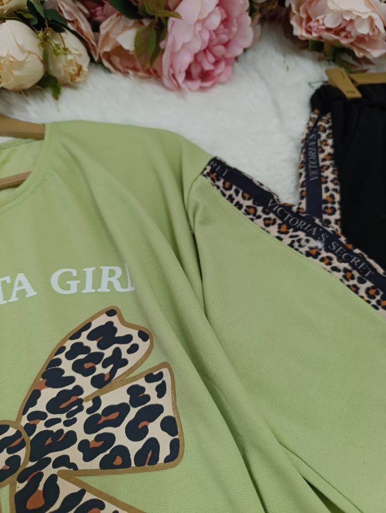 ست تیشرت شلوار پاپیون پلنگی گلکسی پنبه درجه یک تنخور عالی شیک تک رنگ آدامسی 😍😍کد ۶۰۴۶ مدلند