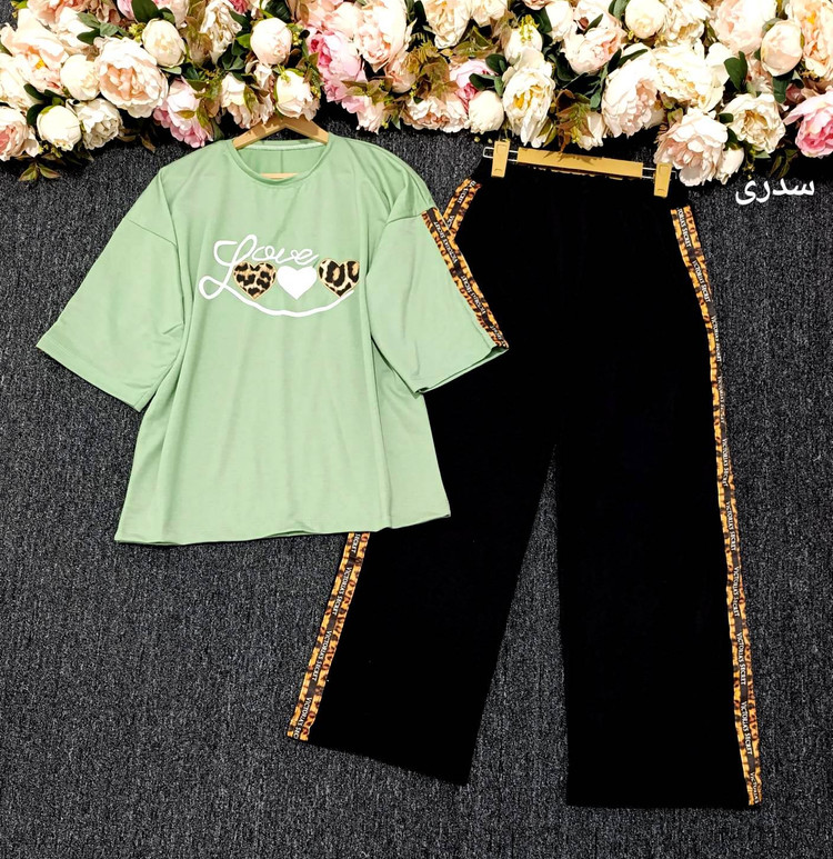 ست تیشرت شلوار Love پلنگی گلکسی پنبه درجه یک با لطافت بالا در رنگبندی زیبا 🎀 🎀 کد۱۳۳۱۴ مدلند