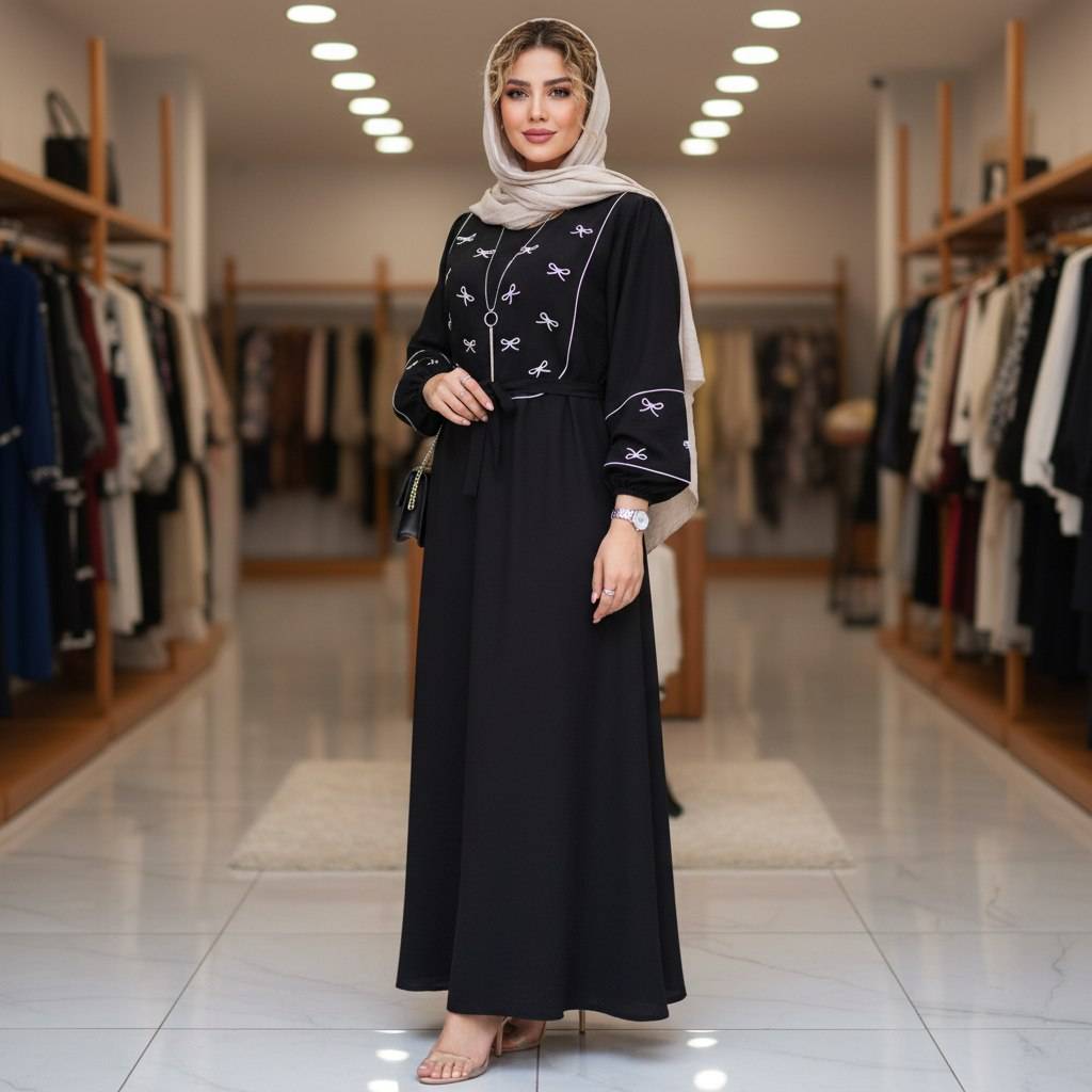 کفتان بلند گلدوزی پاپیون بابوس اعلا در رنگ بندی کد 6855 والیا