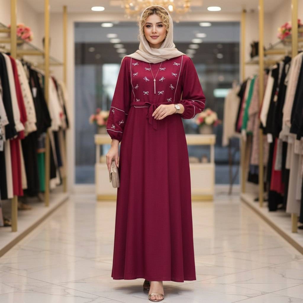 کفتان بلند گلدوزی پاپیون بابوس اعلا در رنگ بندی کد 6855 والیا