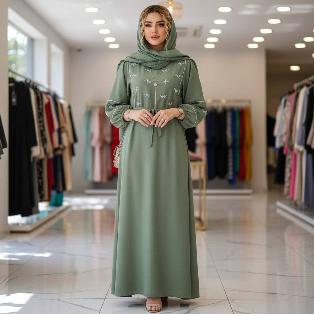 کفتان بلند گلدوزی پاپیون بابوس اعلا در رنگ بندی کد 6855 والیا