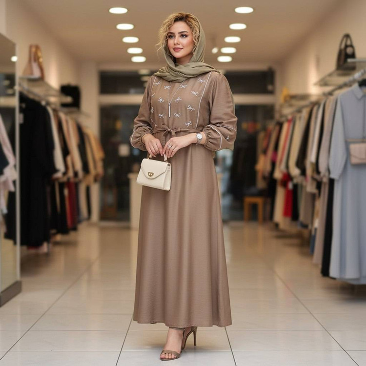 کفتان بلند گلدوزی پاپیون بابوس اعلا در رنگ بندی کد 6855 والیا