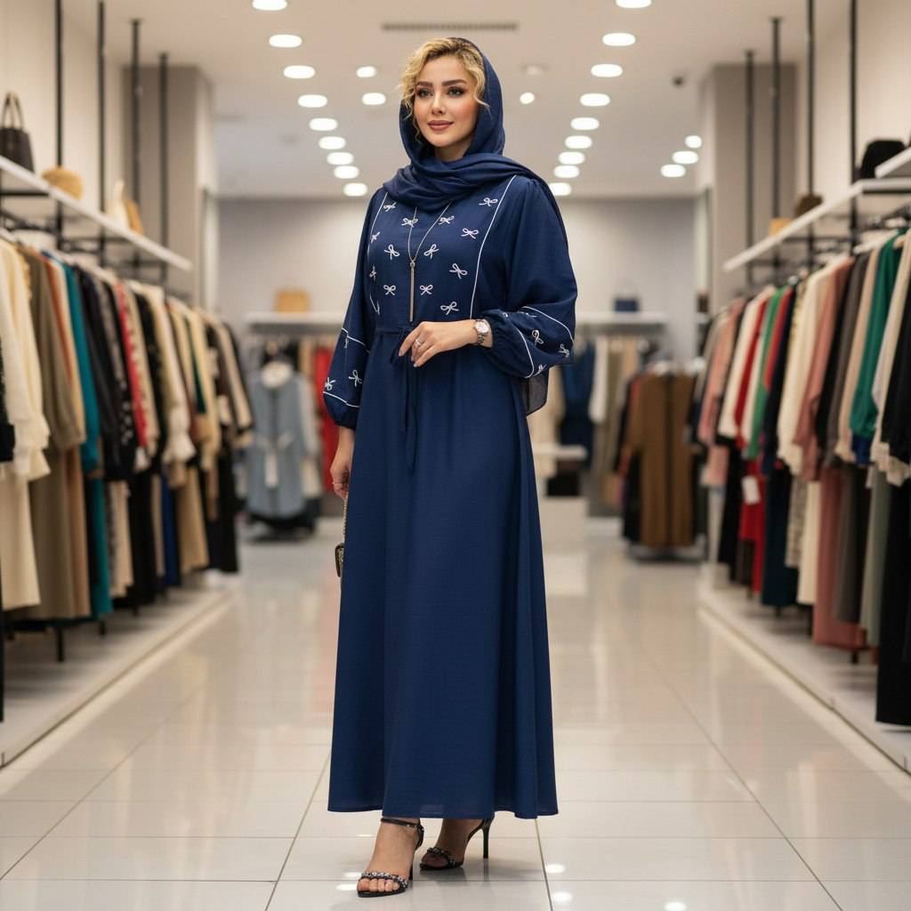 کفتان بلند گلدوزی پاپیون بابوس اعلا در رنگ بندی کد 6855 والیا
