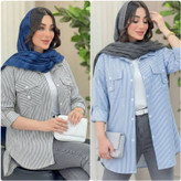 شومیز مانتویی جیب صلیبی نخی راه راه با کیفیت عالی کد 16758 الیشکا