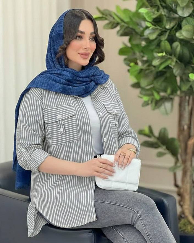 شومیز مانتویی جیب صلیبی نخی راه راه با کیفیت عالی کد 16758 الیشکا