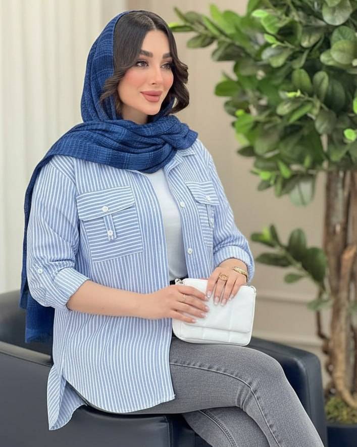 شومیز مانتویی جیب صلیبی نخی راه راه با کیفیت عالی کد 16758 الیشکا