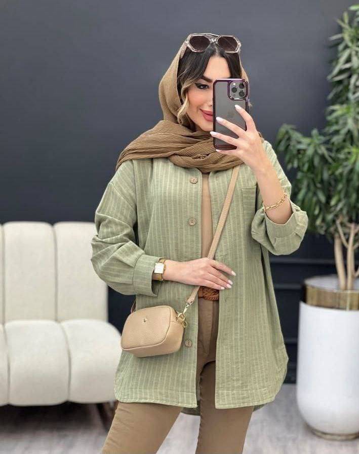 شومیز مانتویی خاتون شانتون راه راه دیپلمات اعلا کد16815 سارین