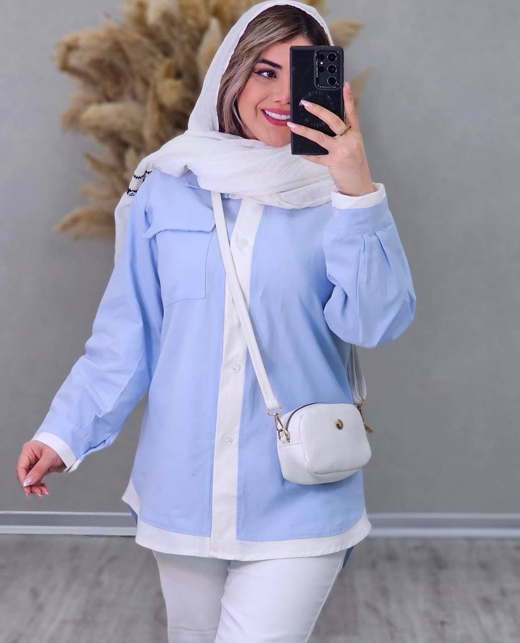 مانتو لنین دو رنگ نچرال اعلا در رنگ بندی کد 16919 سارین
