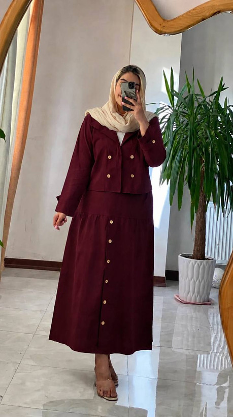 کت دامن جلو دکمه ارغوان لنین اعلا 🎀🛍۲۸۵آرشیدا