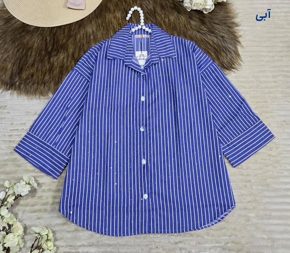 شومیز مانتویی نگینی راه راه با طراحی و متریال عالی کد 18363سارین