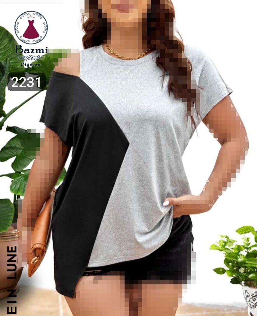 تیشرت فانتزی دو رنگ سایز بزرگ ۲۲۳۱ بزمی🛍🎀🎀