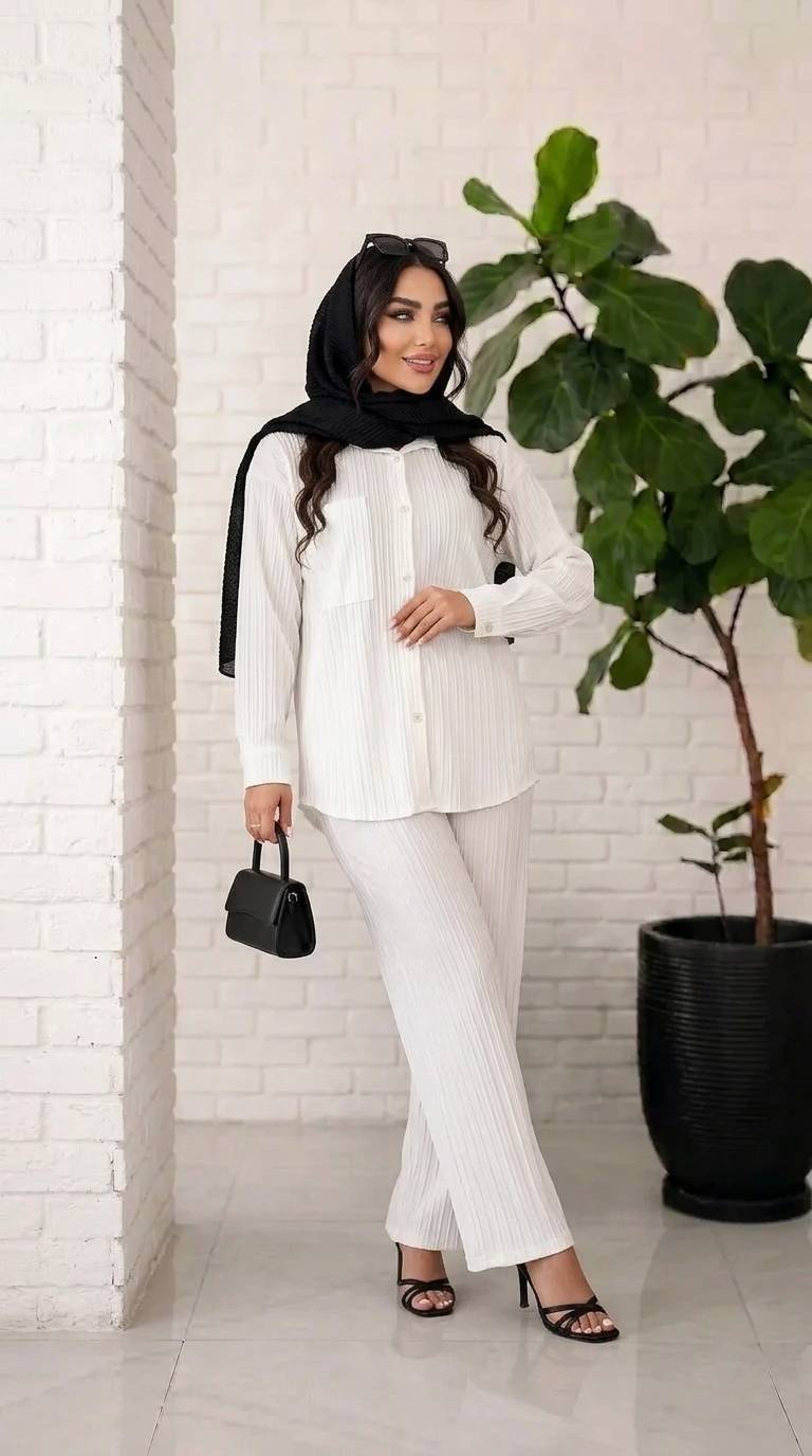 شومیز شلوار نیکا رنگ بندی زیبا و شیک 🥰❤️کد14047 ماه بانو