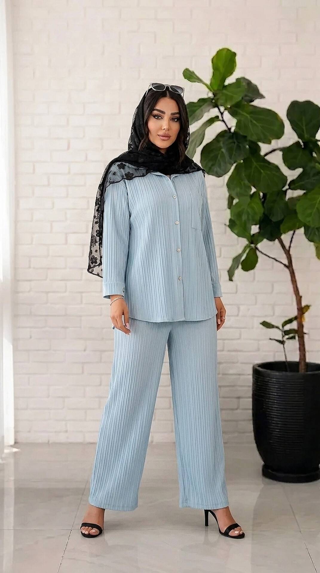 شومیز شلوار نیکا رنگ بندی زیبا و شیک 🥰❤️کد14047 ماه بانو